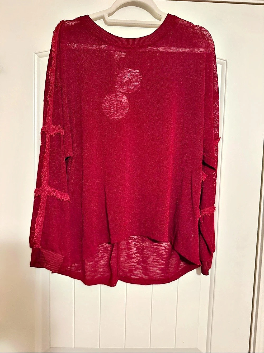 Umgee USA Lost Without You Wine Burgundy Distressed Knit Top Size S NWT